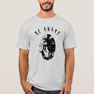 Camiseta "Esteja Ciente" Preto Humorístico, Pequeno Inspira