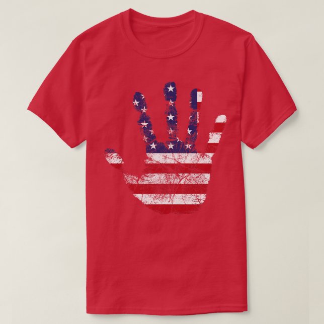Camiseta Estêncil de impressão de mão de bandeira americana (Frente do Design)