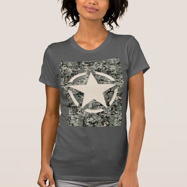 Camiseta Estêncil Estrela na Camuflagem Digital (Frente)