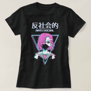 Camiseta Estética Anime Glitch Anti Social