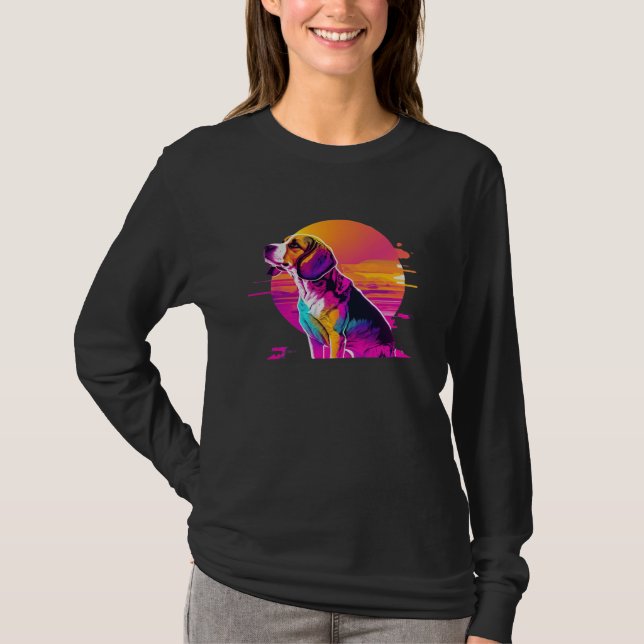 Camiseta Estética Beagle Synthwave Anos 80 Retrowave (Frente)