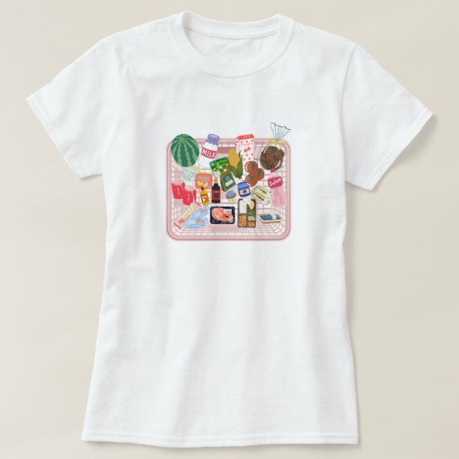 Camiseta Estética com Cesta de Compras Fofa | Alim (Frente do Design)
