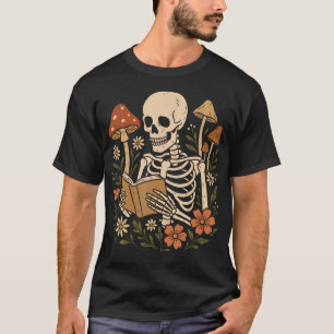 Camiseta Estética Cottagecore Floral Cogumelo Esqueleto Rea