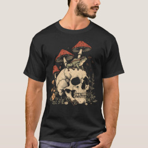 Camiseta Estética Cottagecore Sapo Crânio Cogumelo Witchy F