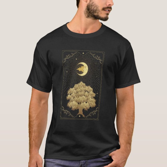 Camiseta Estética Da Placa De Tarô Witchy Da Lua E Árvore (Frente)