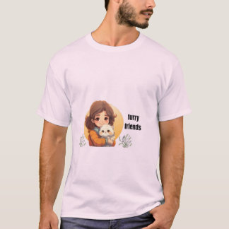 Camiseta Estética de Amigos Peludos de Menina Gata