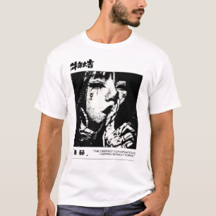 Camiseta Estética de Anime de Terror Japonês Rosto