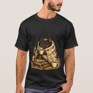 Camiseta Estética de Café Gato Preto Aconchegante