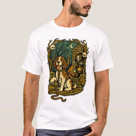 Camiseta Estética de Cão Esqueleto Assustador de Terror