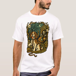 Camiseta Estética de Cão Esqueleto Assustador de Terror