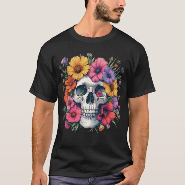 Camiseta Estética de Caveira Floral (Frente)