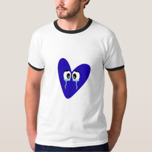 Camiseta estética de coração azul chorando triste 