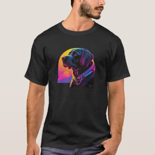 Camiseta Estética de Labrador Preto Sinthwave brilhante