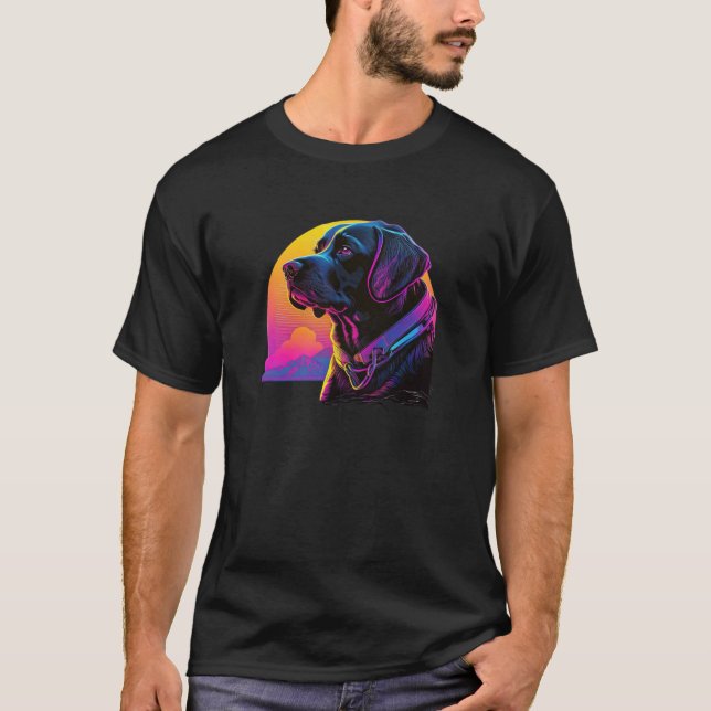 Camiseta Estética de Labrador Preto Sinthwave brilhante (Frente)
