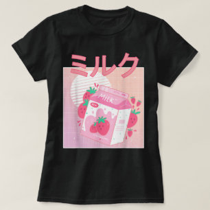 Camiseta Estética de Leite de Morango Kawaii