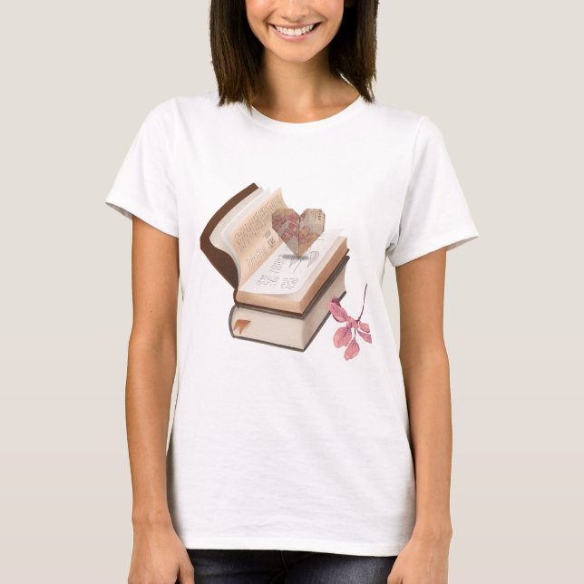 Camiseta Estética de Livro Antigo com Mapa do Coração e Bot (Frente)