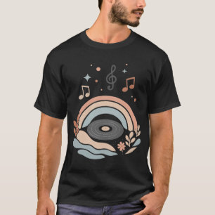Camiseta Estética de Música em Vinil Antigo com Arco-íris e