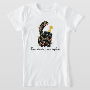 Camiseta Estética de Natal Gato do Papai Noel Bonito Divert
