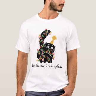 Camiseta Estética de Natal Gato do Papai Noel Fofo Engraçad