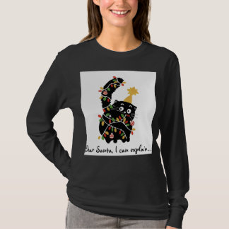 Camiseta Estética de Natal Gato do Papai Noel Fofo Engraçad