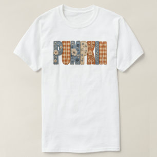 Camiseta Estética de Outono em Xadrez Floral com Bordado de