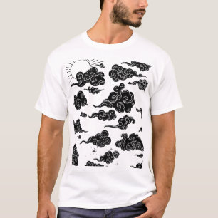Camiseta Estética de Padrão de Nuvem Japonesa