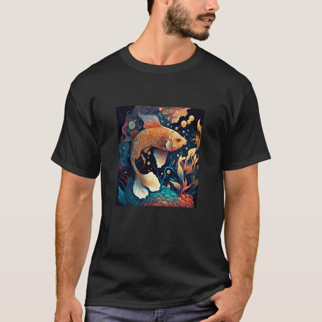 Camiseta Estética de Peixe Koi do Samurai Japonês  2 (Frente)
