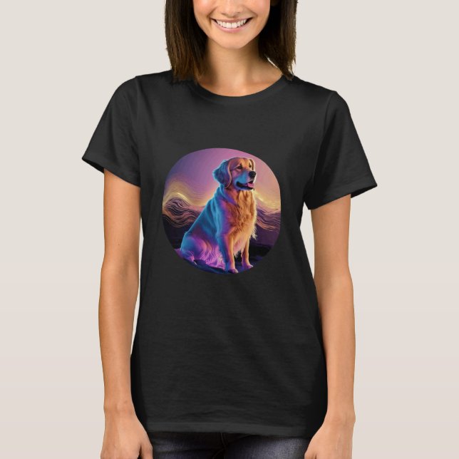 Camiseta Estética de Retriever Dourado Synthwave com Falhas (Frente)