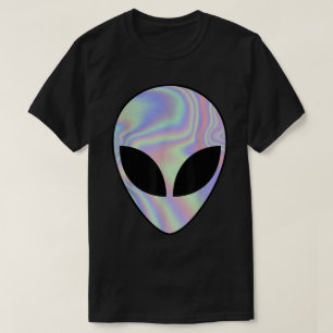 Camiseta Estética de Rosto Alien Holográfico