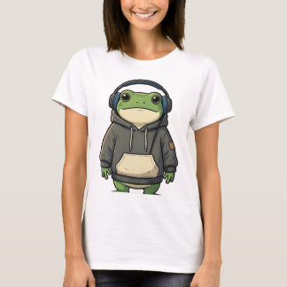 Camiseta Estética de Sapo com Fones de Ouvido