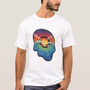 Camiseta Estética de Vinil Onda do Pôr do Sol Retrô