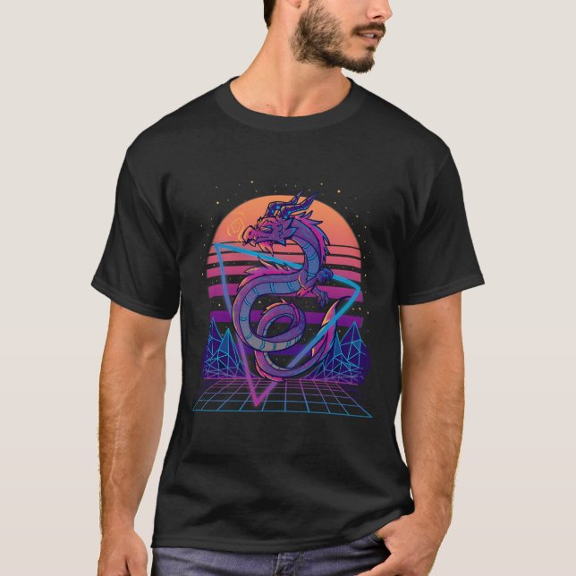 Camiseta Estética do Dragão Retrowave (Frente)