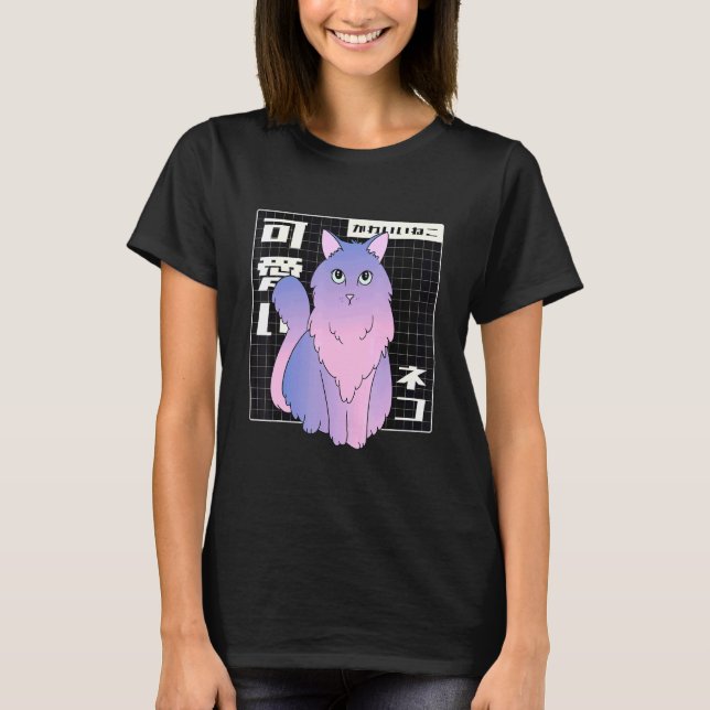 Camiseta Estética do Gato de Vaporwave Japonês 90s (Frente)