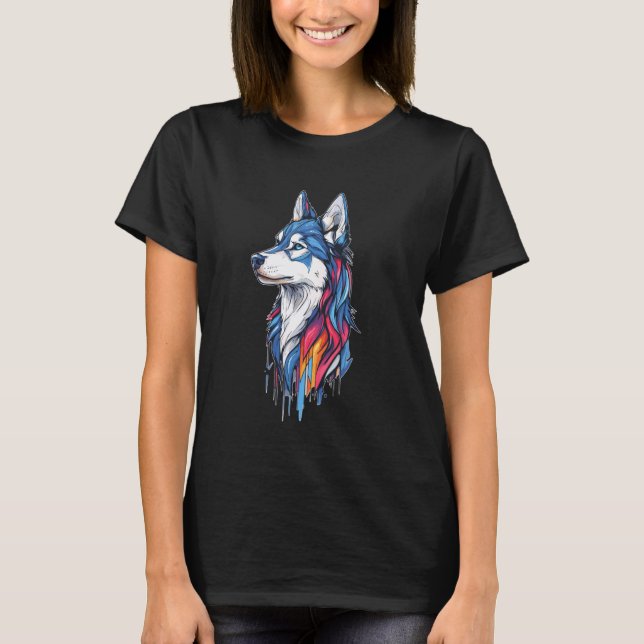 Camiseta Estética engraçada de husky com cores intensas (Frente)