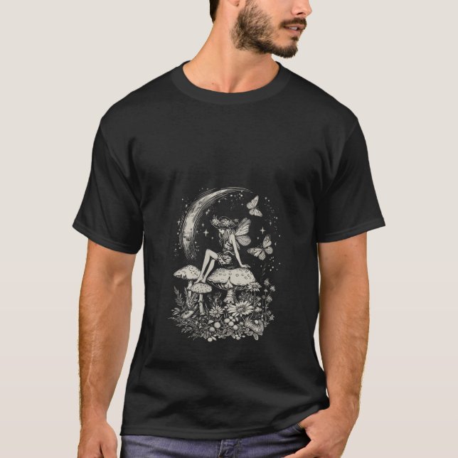 Camiseta Estética Feminina Fairycore Cogumelos Lua e Estrel (Frente)