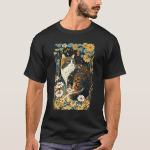 Camiseta Estética Fofo Cottagecore Gatos Flores Borboletas