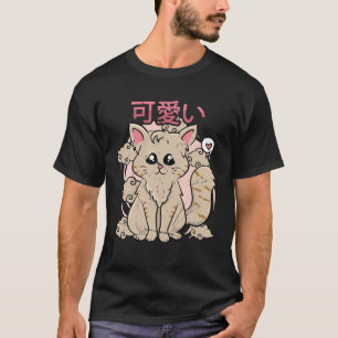 Camiseta Estética Japonesa - Gato de Animação Kawaii Cut