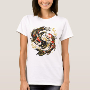 Camiseta Estética Japonesa Peixe Koi Yin Yang