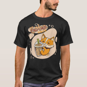 Camiseta Estética Kawaii Corgi Bubble Tea Funny Boba's Wel