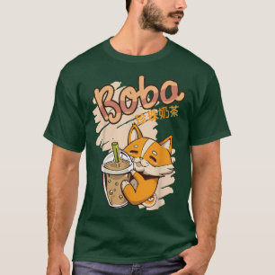 Camiseta Estética Kawaii Corgi Bubble Tea Funny Boba's Wel
