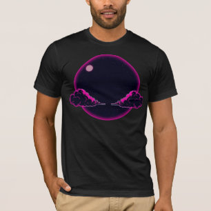 Camiseta Estética Noturna Nuvens Rosa Lua Design