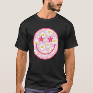 Camiseta Estética Préppy Flor de Margarida Cara Feliz Rosa