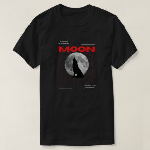 Camiseta Estética Preta Gráfica do Lobo Lunar