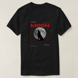 Camiseta Estética Preta Gráfica do Lobo Lunar