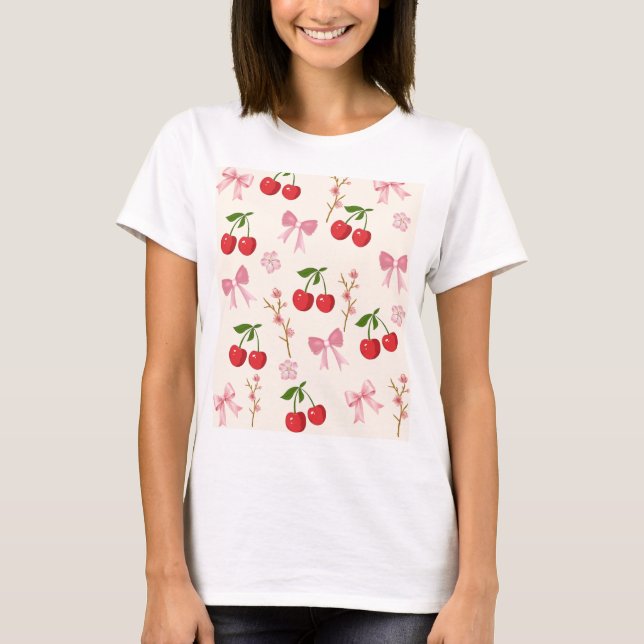 Camiseta Estética Retro Fofa com Laço de Cereja (Frente)