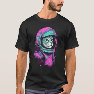Camiseta Estética Retro Gato Galáxia Espacial Astronauta L