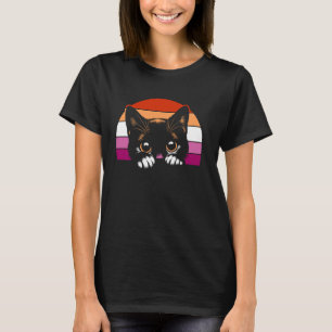Camiseta Estética Retro Pôr do Sol Gato Espiando Orgulho Lé
