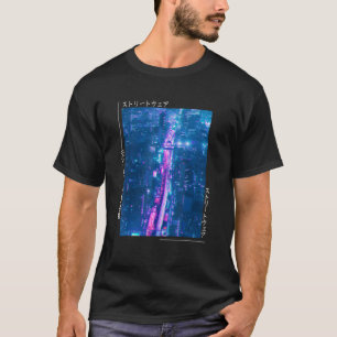 Camiseta Estética Streetwear de Tóquio Cyberpunk com Falhas