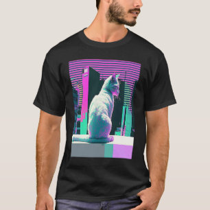 Camiseta Estética Vaperwave Gato Glitch Retrowave Synthwave
