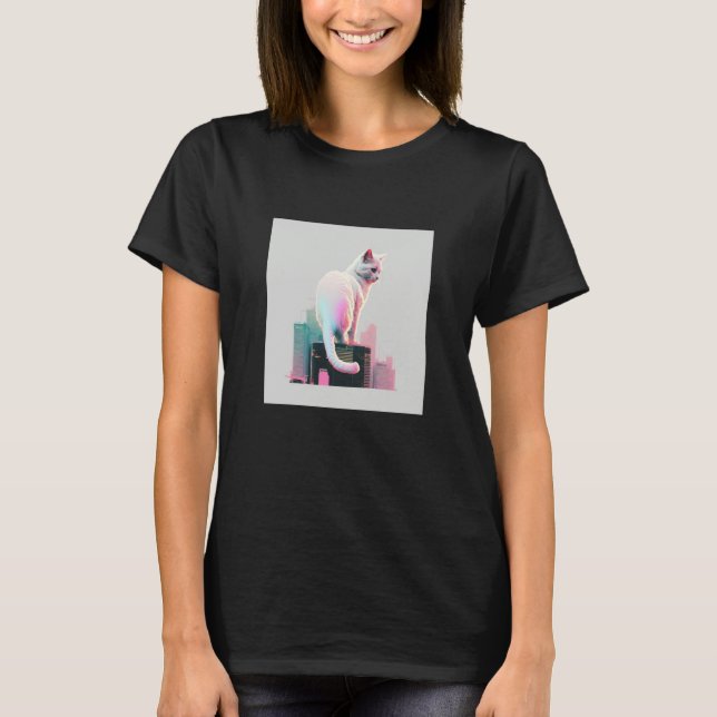 Camiseta Estética Vaperwave Gato Glitch Retrowave Synthwave (Frente)